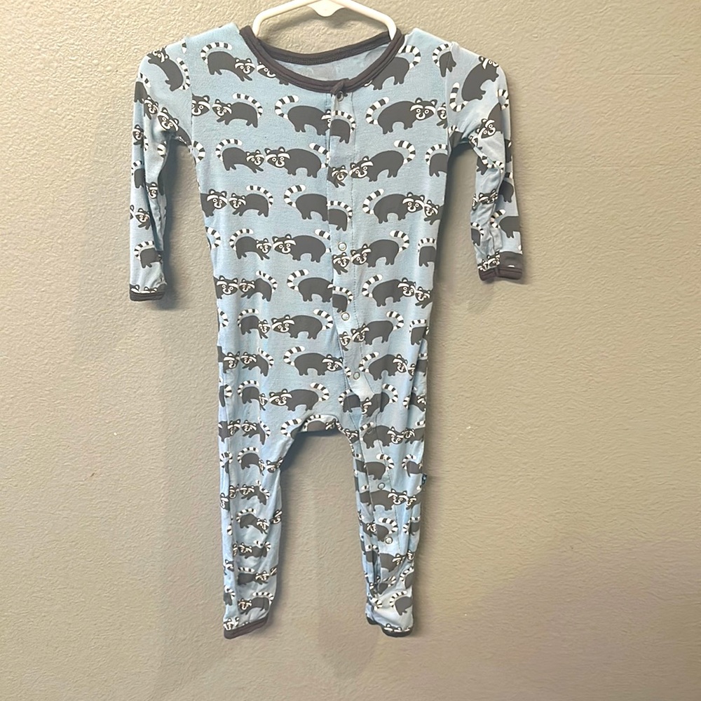 Kickee Pants Print Fitted Coverall in Pond Raccoon (12-18 Months)